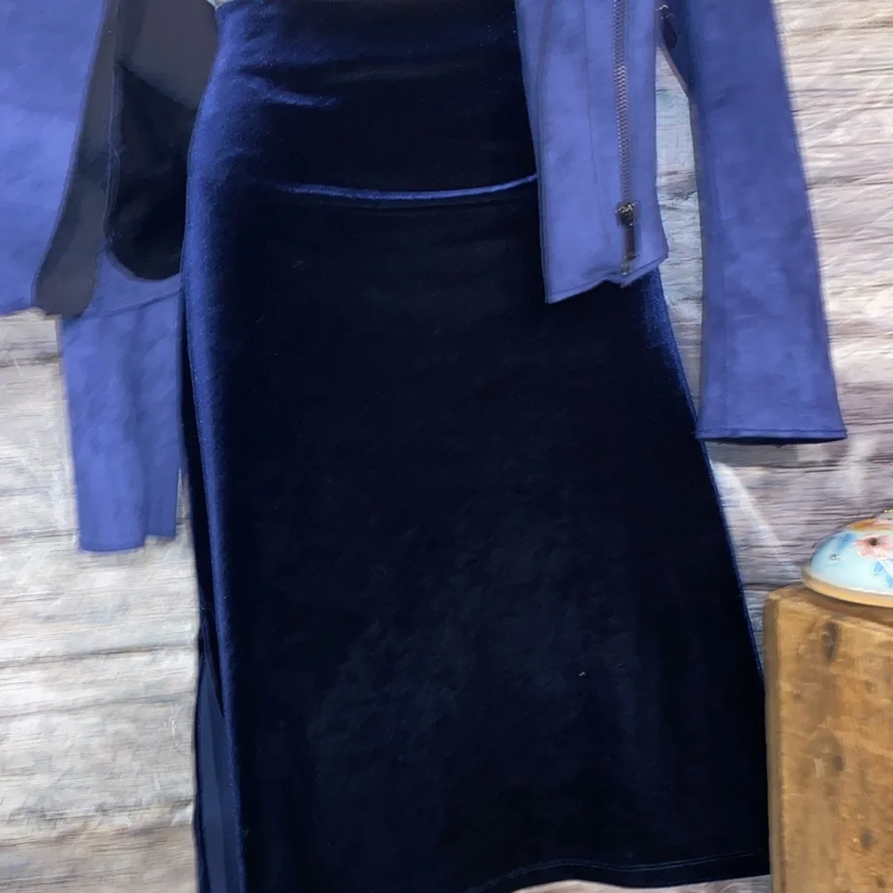 Royal Blue Velour Pencil Skirt With Slits